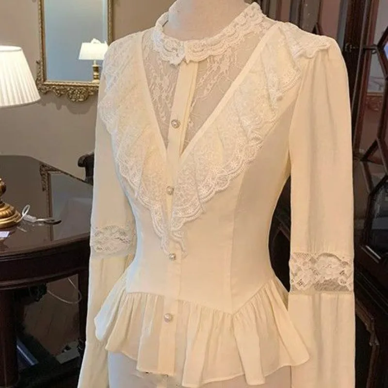 French Elegant Two Piece Set 2024 - Sweet Long Sleeve Blouse with Tiered Skirt, Rich Lady Style Matching Outfit, Y2K Luxury Offi