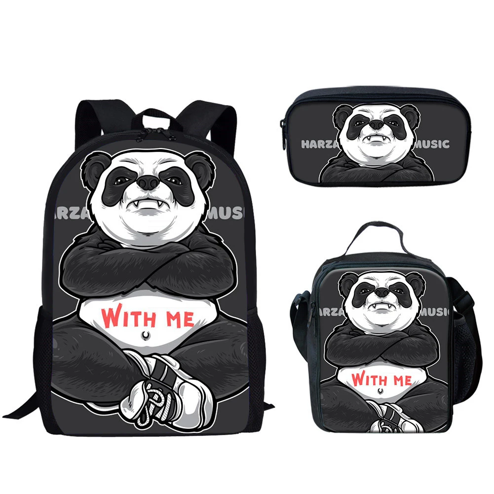 Popular Novelty Trendy Panda 3pcs/Set Backpack 3D Print Student Bookbag Travel Laptop Daypack Lunch Bags Pencil Case