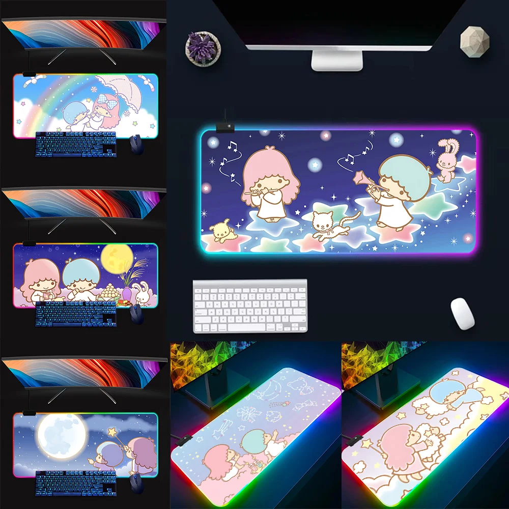 

Cute LittleTwin Stars RGB Pc Gamer Keyboard Mouse Pad Mousepad LED Glowing Mouse Mats Rubber Gaming Computer Mausepad