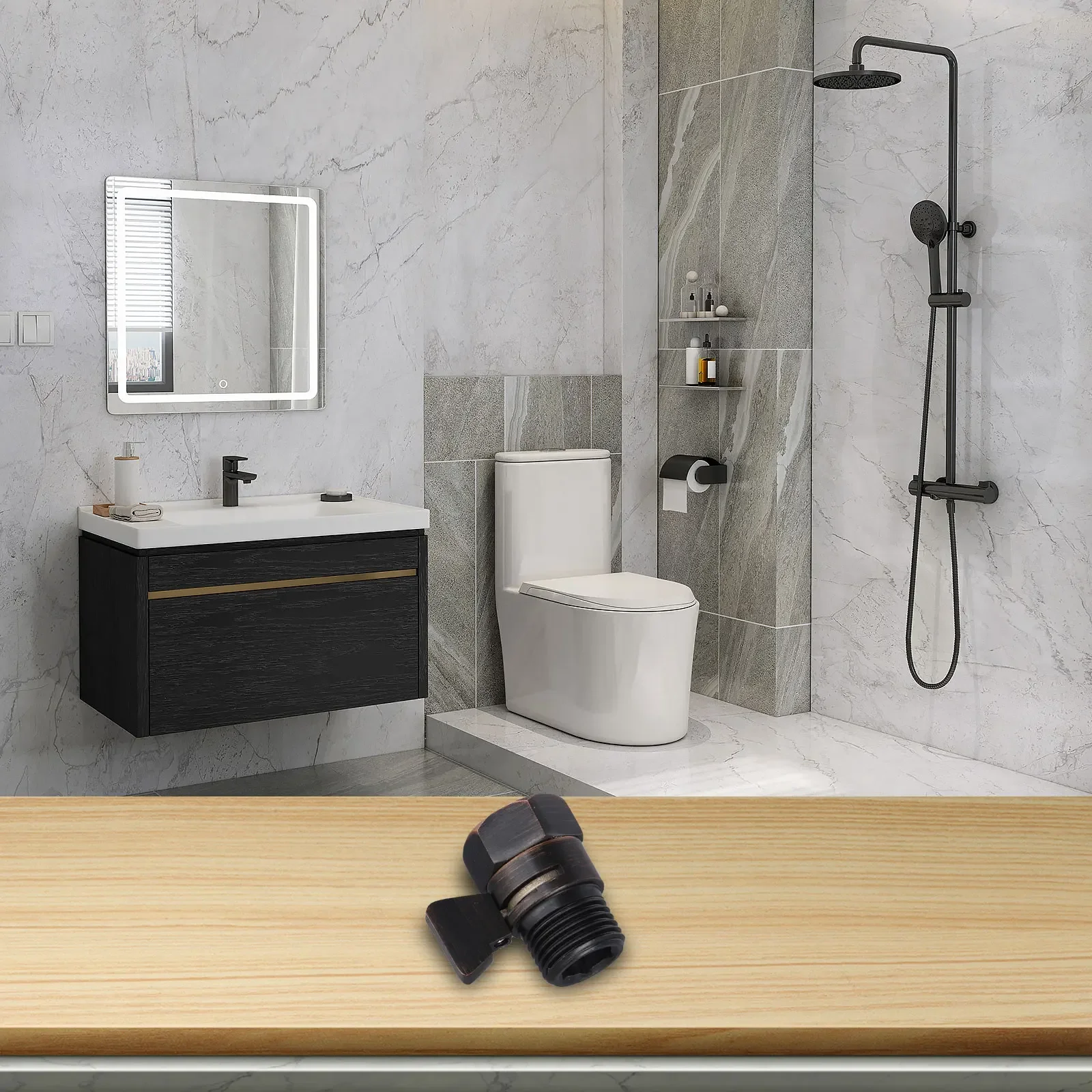 

Bathroom Supplies Shower Valve Bathroom Quick Control Water Flow Regulator Water-saving Accessories Black Brass