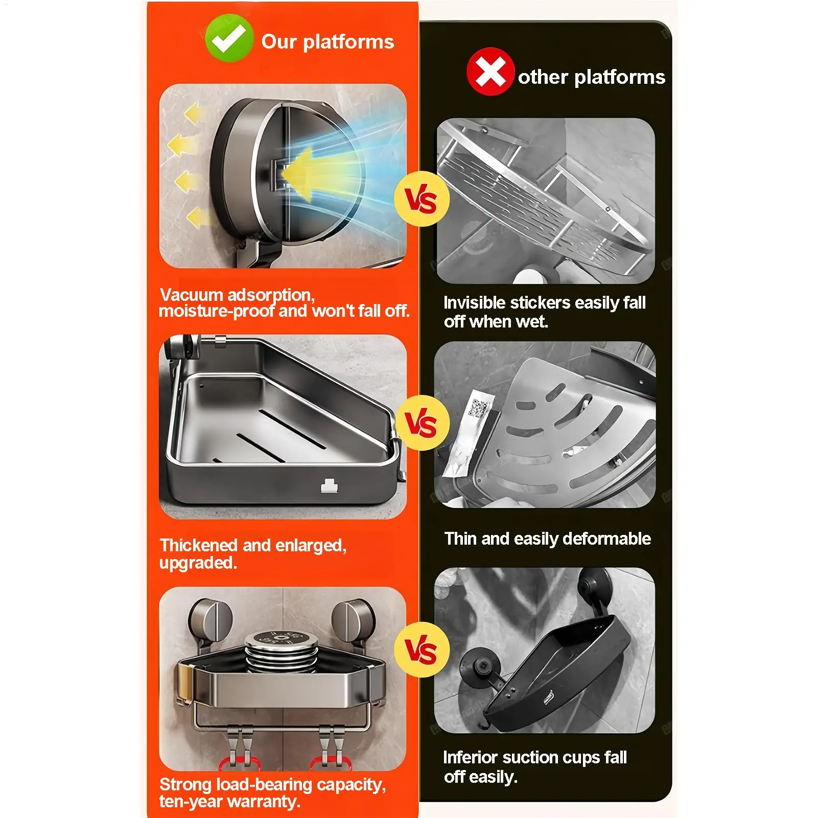 

Настенная полка на присосках без сверления для ванной комнаты, органайзер для шампуня и косметики, кухонная полка-держатель