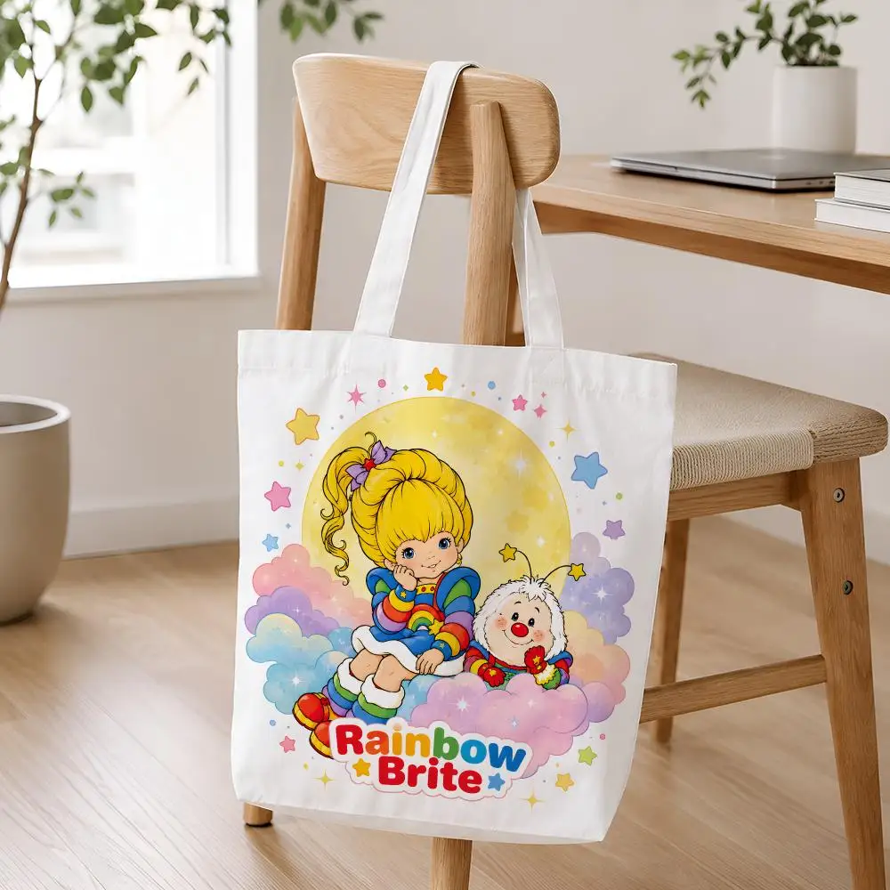 Rainbow Brite Color Land Storage Bags Lightweight Foldable Canvas Tote For Shopping Commuting And Travel