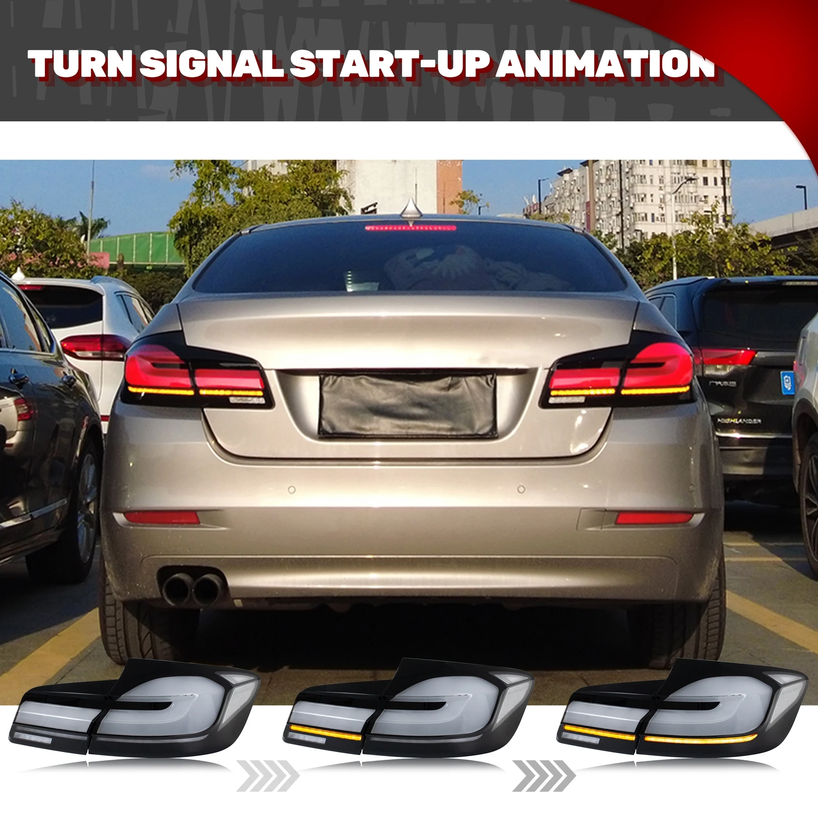 LED Tail Lights for BMW F10 5-Series M5 2010-2016 Sequential Turn Signal E-Mark White Rear Lamps Assembly [Not Fit F11&G30]