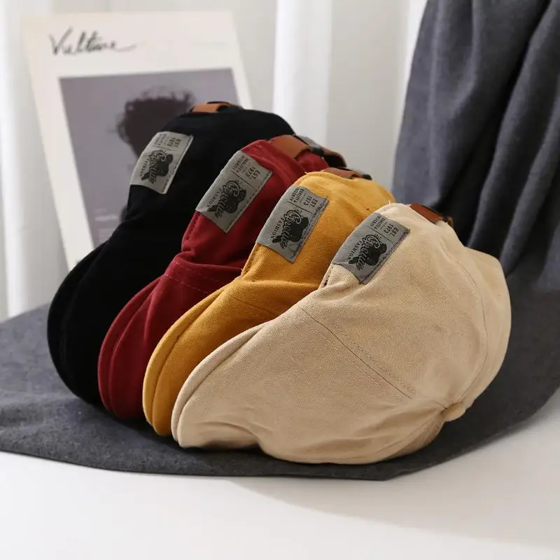 Vintage Cotton Beret Hats Solid Forward Peaked Cap Spring Summer Berets British Painter Hat Military Beret Women Streetwear Caps