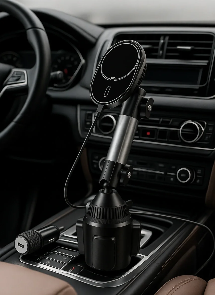 

15W MagSafe Wireless Car Cup Holder Charger with Dual Cooling Tri-Pivot Arm Strong Magnets