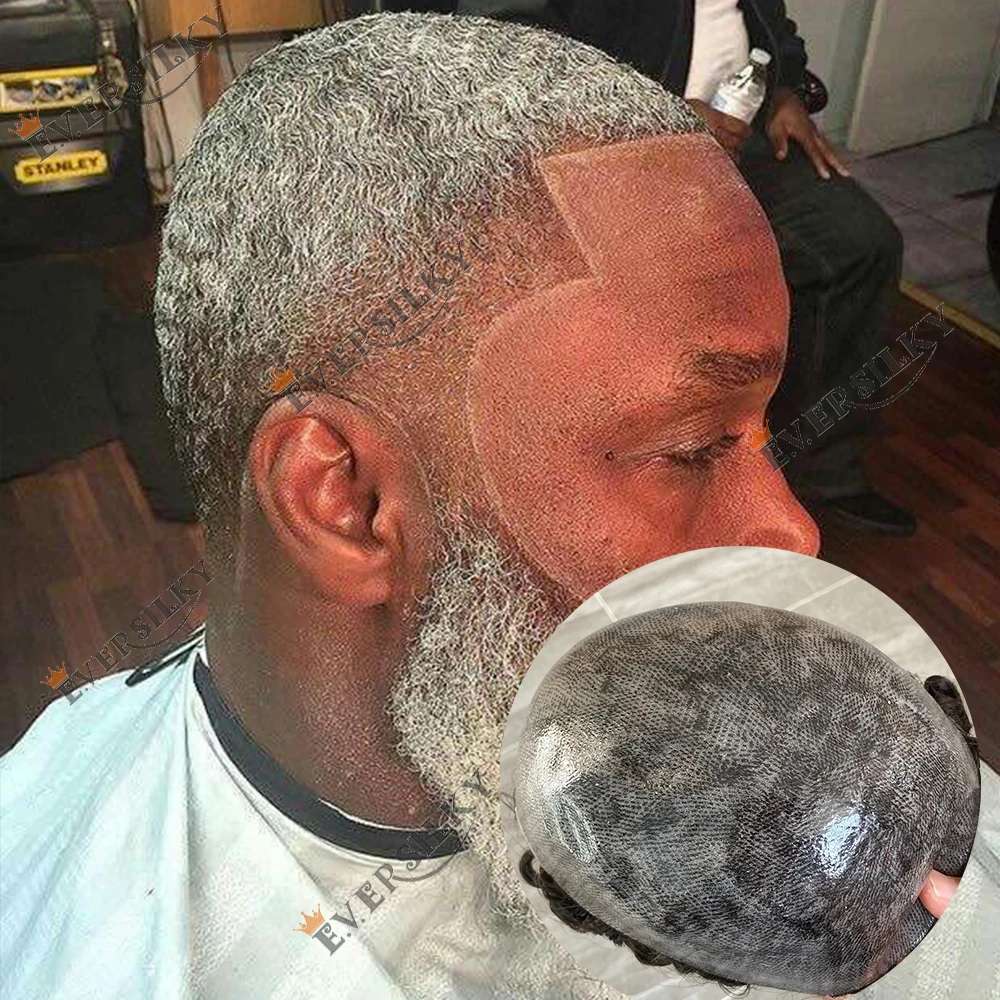 Black Men's Afro 10mm Deep Wave Hairstyle Human Hair Toupee Cheap Durable Skin Base 1b80 1b40 Gray Hair Prosthesis Curly Men Wig