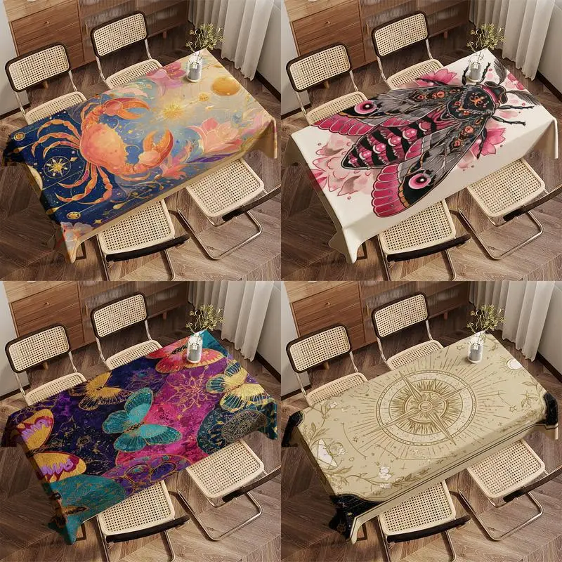Crab and Flower Tablecloth Restaurant Kitchen Tablecloth Living Room Home Decoration Rectangular Party Decoration