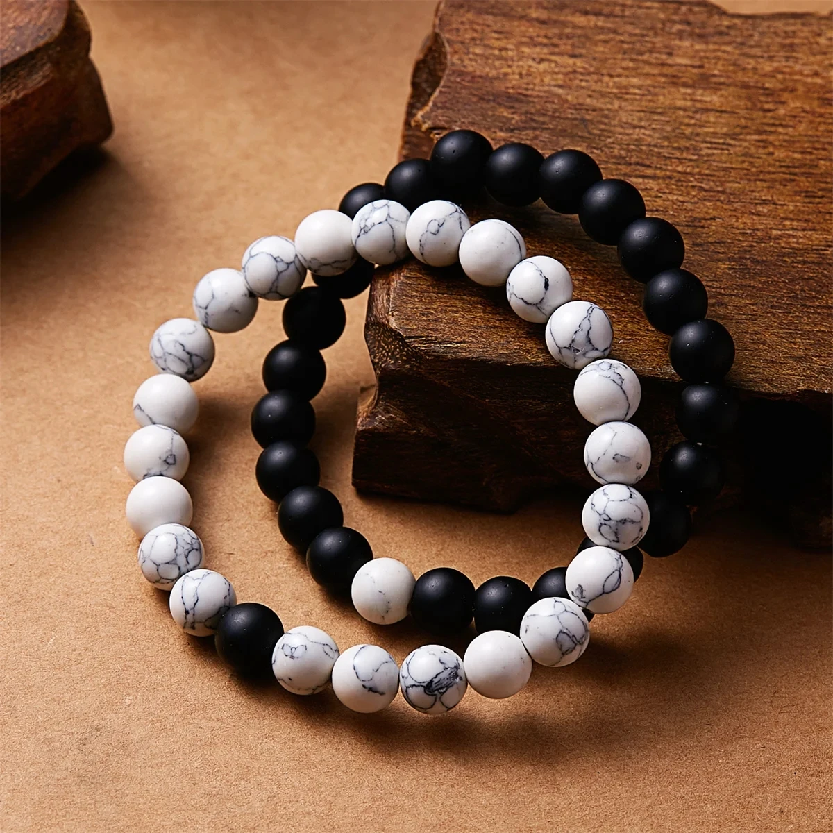 Natural Stone Beaded Bracelets Set For Couples Men Women Distance Black Matte White Turquoise Lava Stone Yoga Bead Bracelet