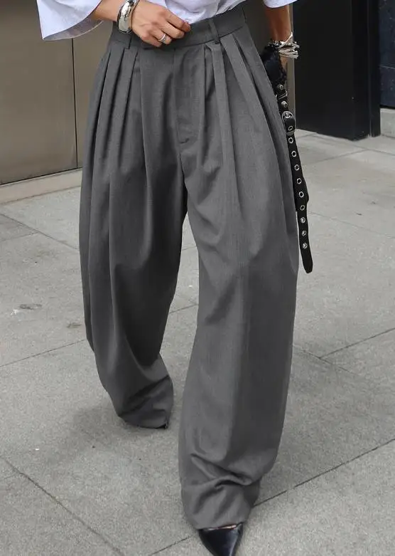 

Autumn Solid Color High Waisted Zipper Loose Wide Leg Suit Pants for Women, Fashionable and Personalized Commuting Suit Pants