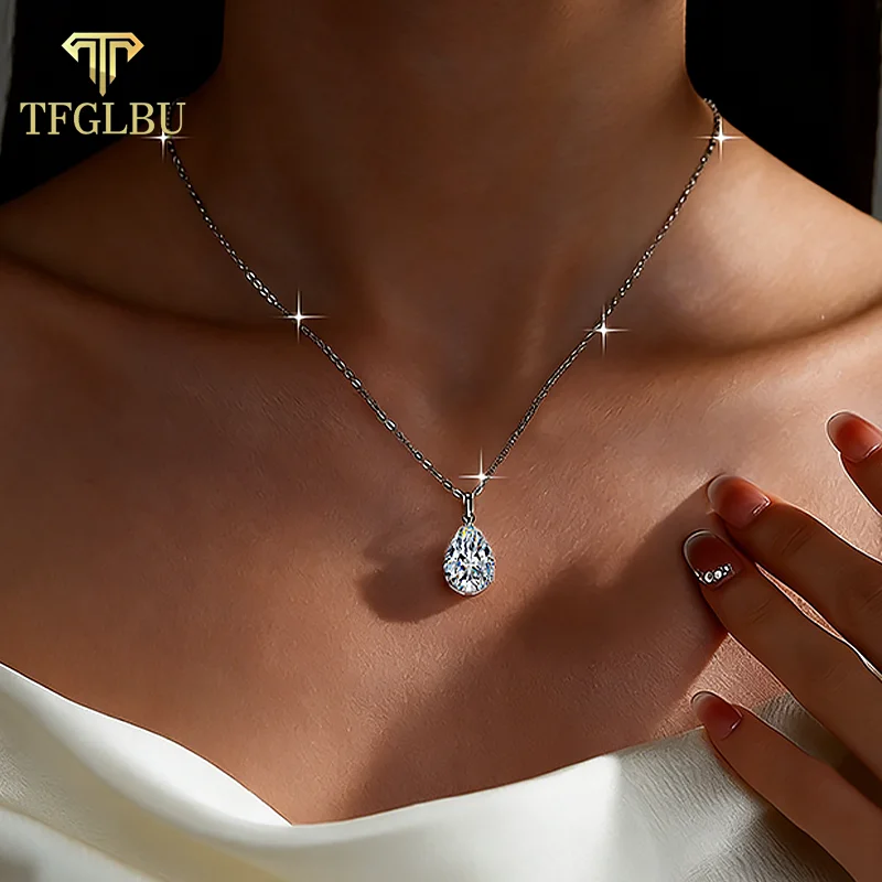 

TFGLBU 6ct 10*14MM Pear Moissanite Necklace with Certificate 100% Passed Diamond Test S925 Silver Wedding Jewelry Women Gift