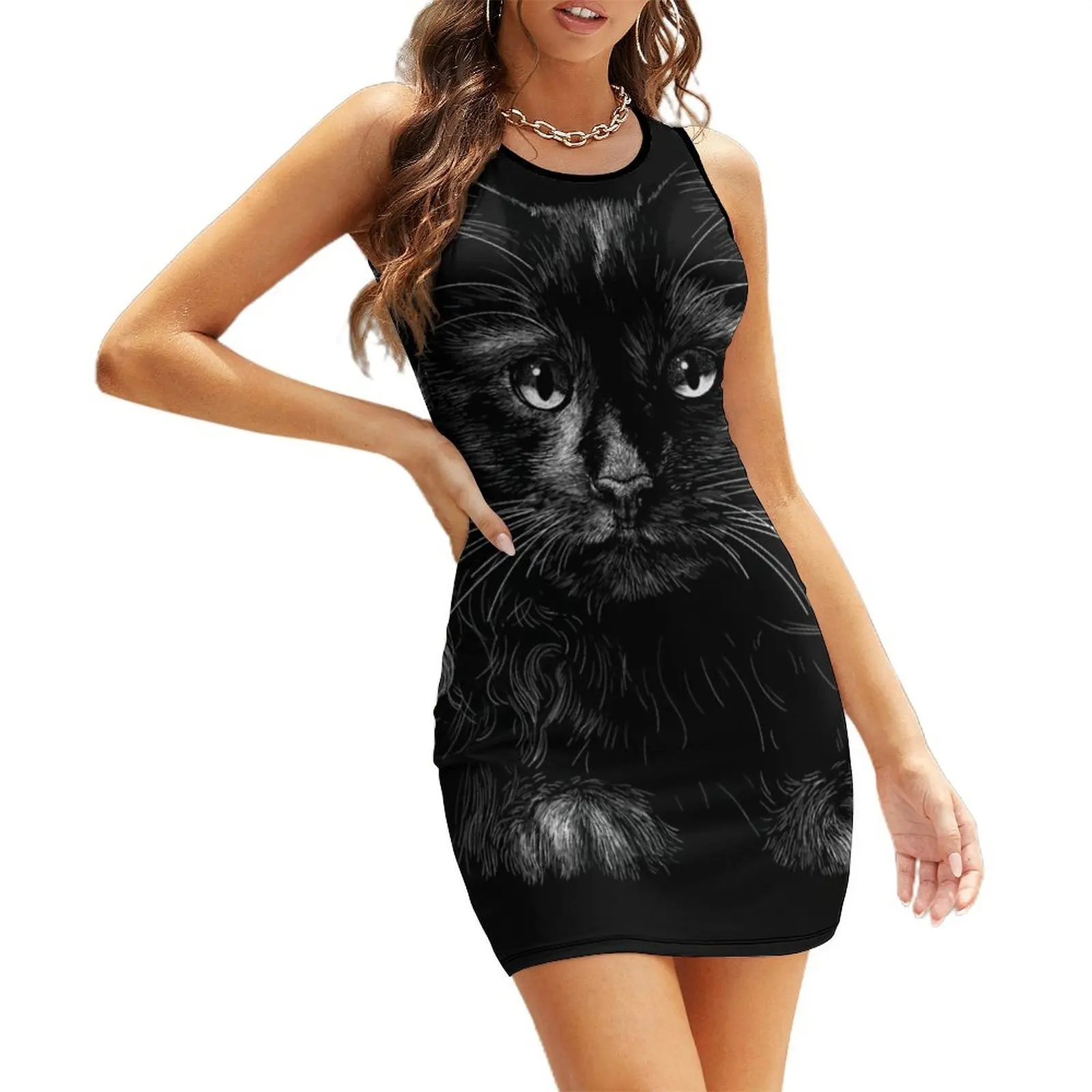 

Black cat Sleeveless Sundress luxury woman evening dress luxury evening dress woman for wedding dress for women