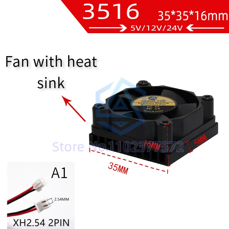 Silent 3510  3516 with aluminum fin heat sink 30 * 30*16MM mini graphics card 3CM 5V12V24V heat dissipation fan---