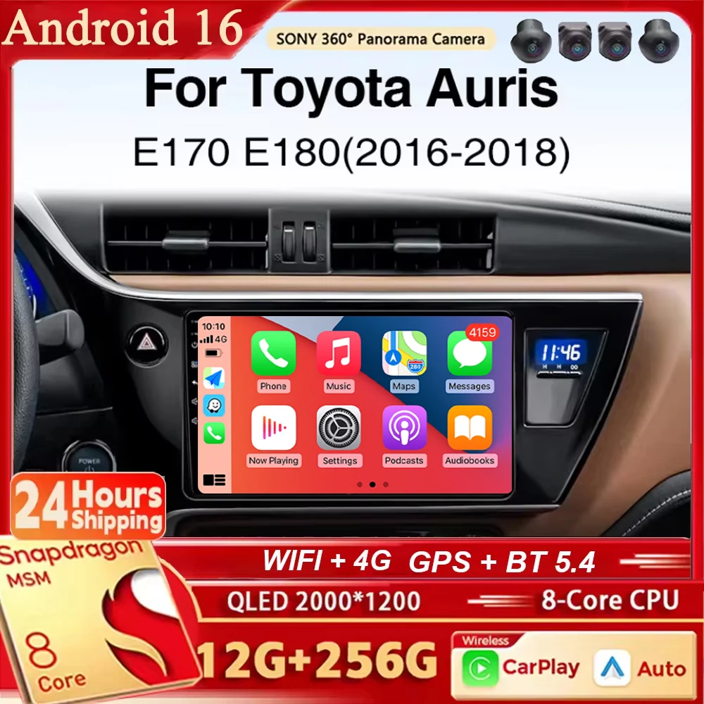 Android 16 CarPlay Android Auto For Toyota Auris E180 2016 2017 2018 Car Radio Stereo Navigation Multimedia Player Wireless GPS view 2