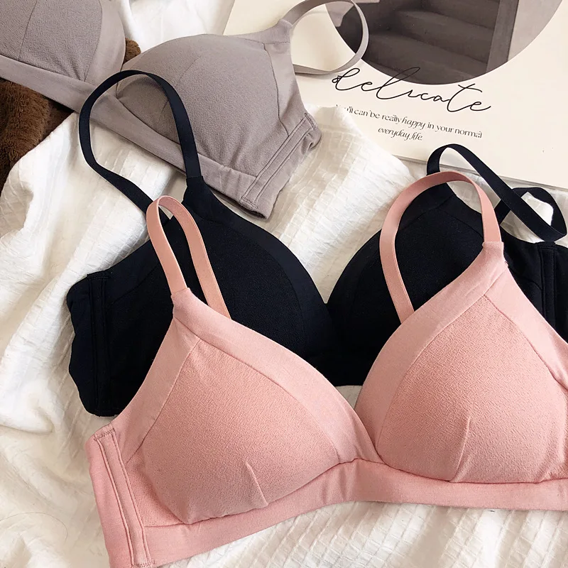 Simple and comfortable lingerie commuter silk cotton no steel ring bra seamless micro-gather thin underwear women