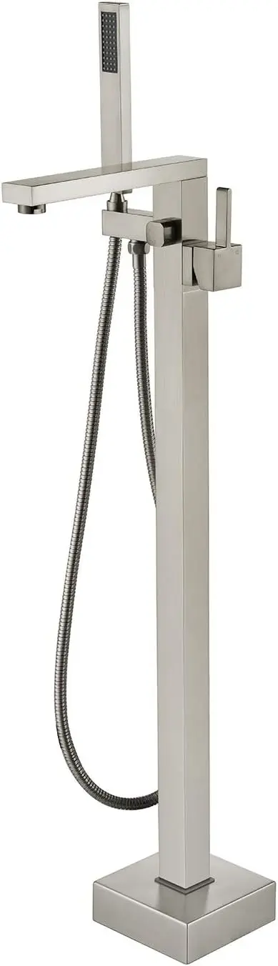 

Freestanding Bathtub Faucet Floor Mount Brushed Nickel Single Handle with Hand Shower