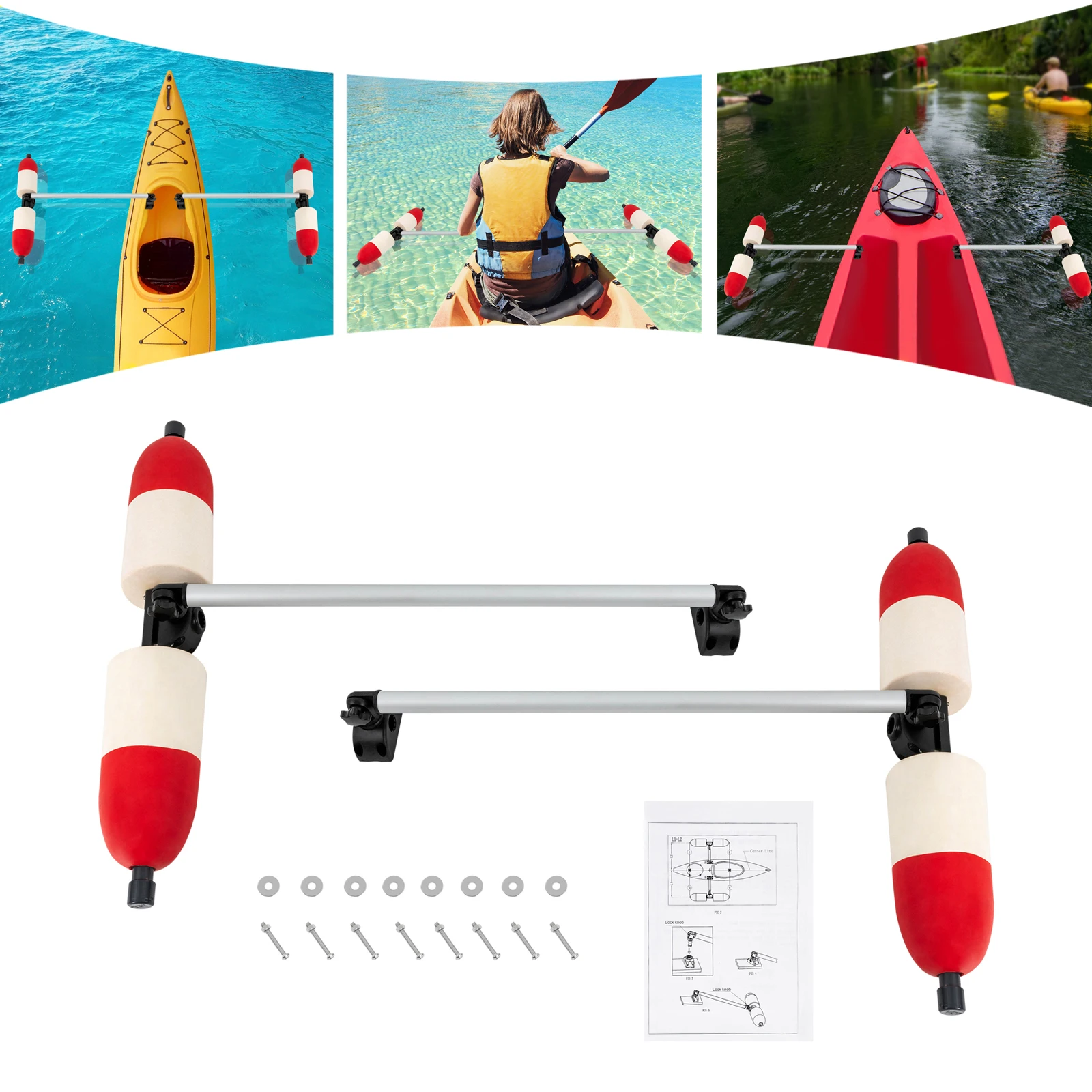 Kayak PVC Inflatable Outrigger Float with Sidekick Arms Rod Boat Fishing Standing Float Stabilizer System Kit Moisture Resistant