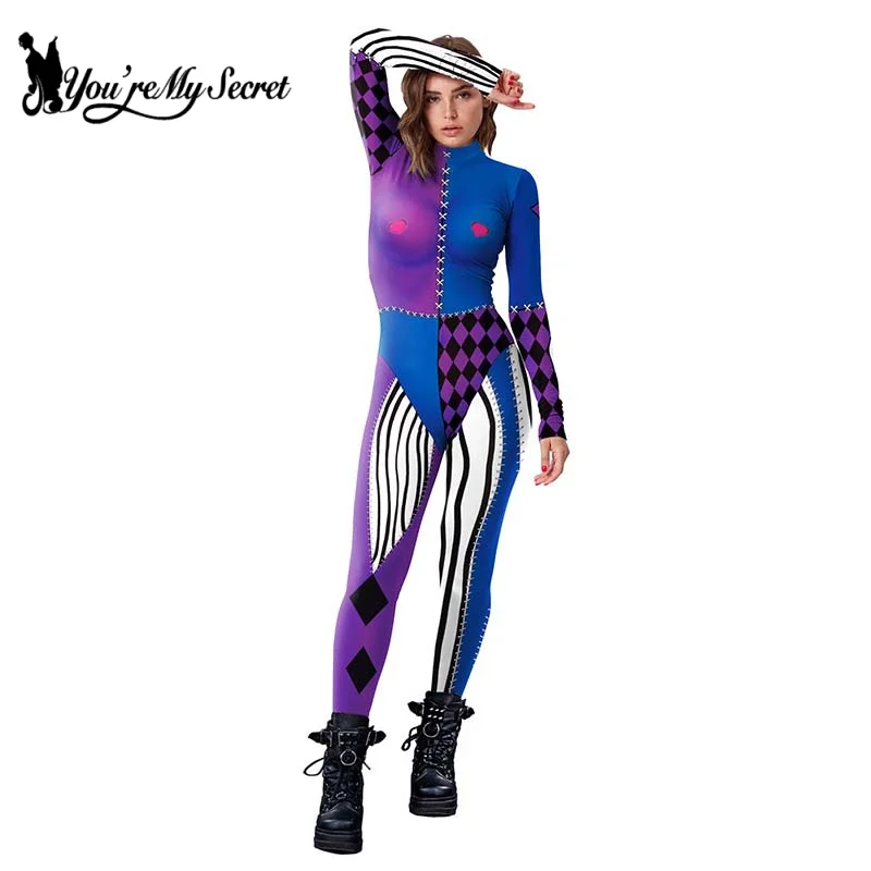 [Sei il mio segreto] Anime Harley Quinn Costume Cosplay pantaloni Sexy Leggings Fitness Halloween Party tuta donna abiti Zentai