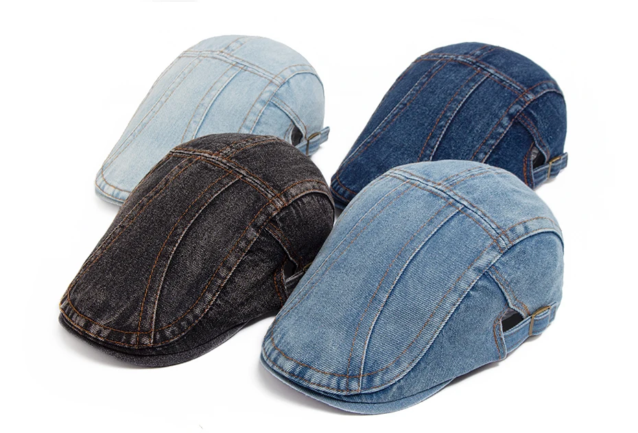 Frauen Baskenmütze Mode Denim Vintage Zeitungsjunge Mütze Für Männer Sommer Solide Gewaschen Flache Kappen Casual Weibliche Visier Hut Unisex Einstellbar – Detail 1