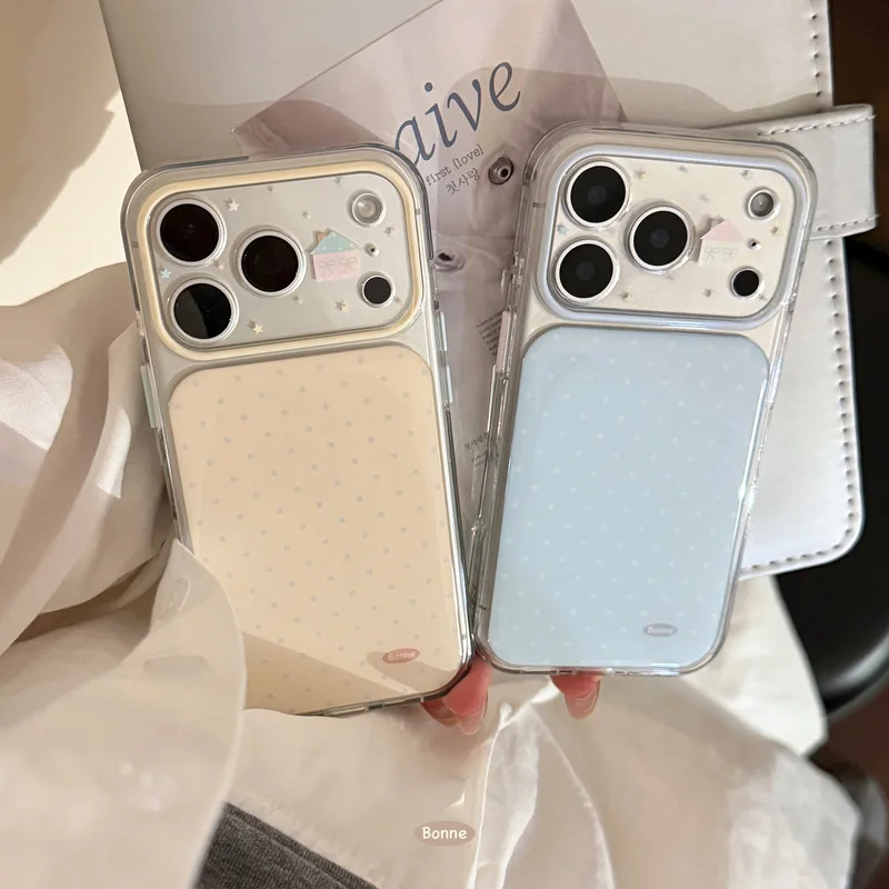 Korean Style Polka Dot House Pattern Phone Case， PC+TPU Portable Protective Cover for iPhone 17 Pro Max/iPhone 16 Pro/iPhone 15