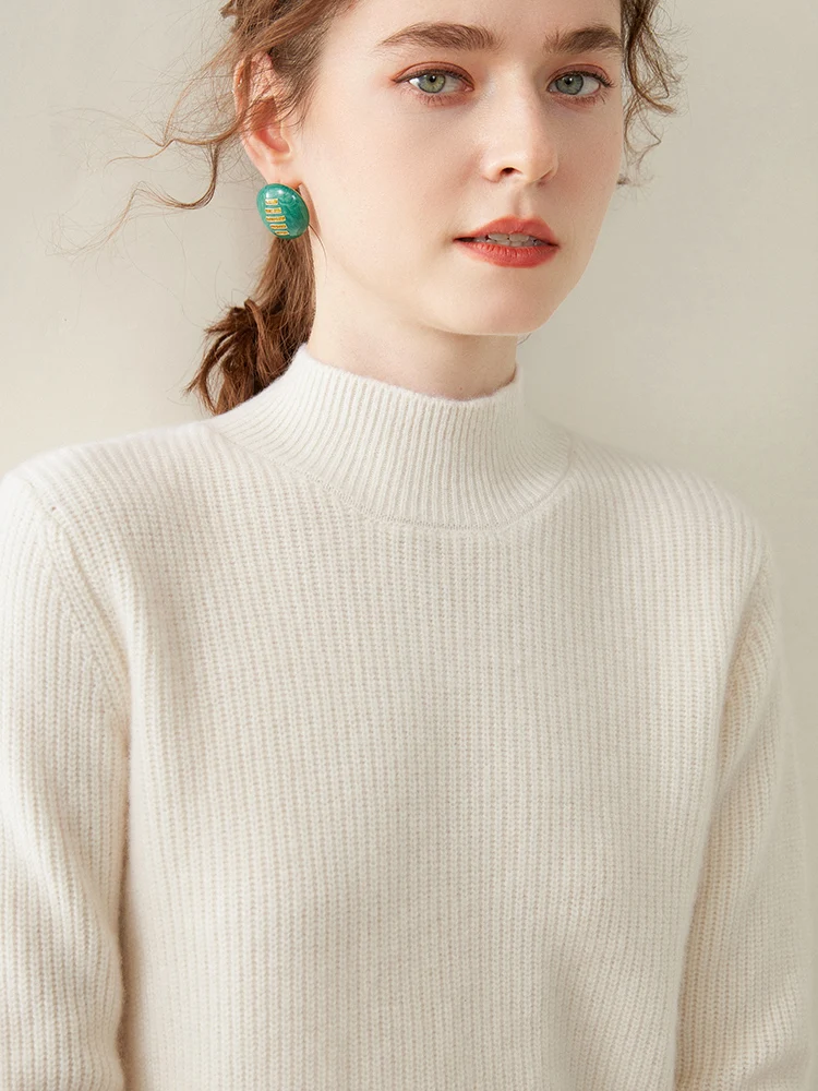 

Women Autumn Winter Half High Collar 100% Cashmere Sweater Casual Soft Thick Warm Pullover Shirt Woman Knitted Base Layer Tops