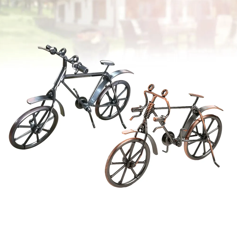 2Pcs Handmade Steel Sculpture Retro Iron Bike Decor for Home Office Desktop Decoration Gift for Lovers