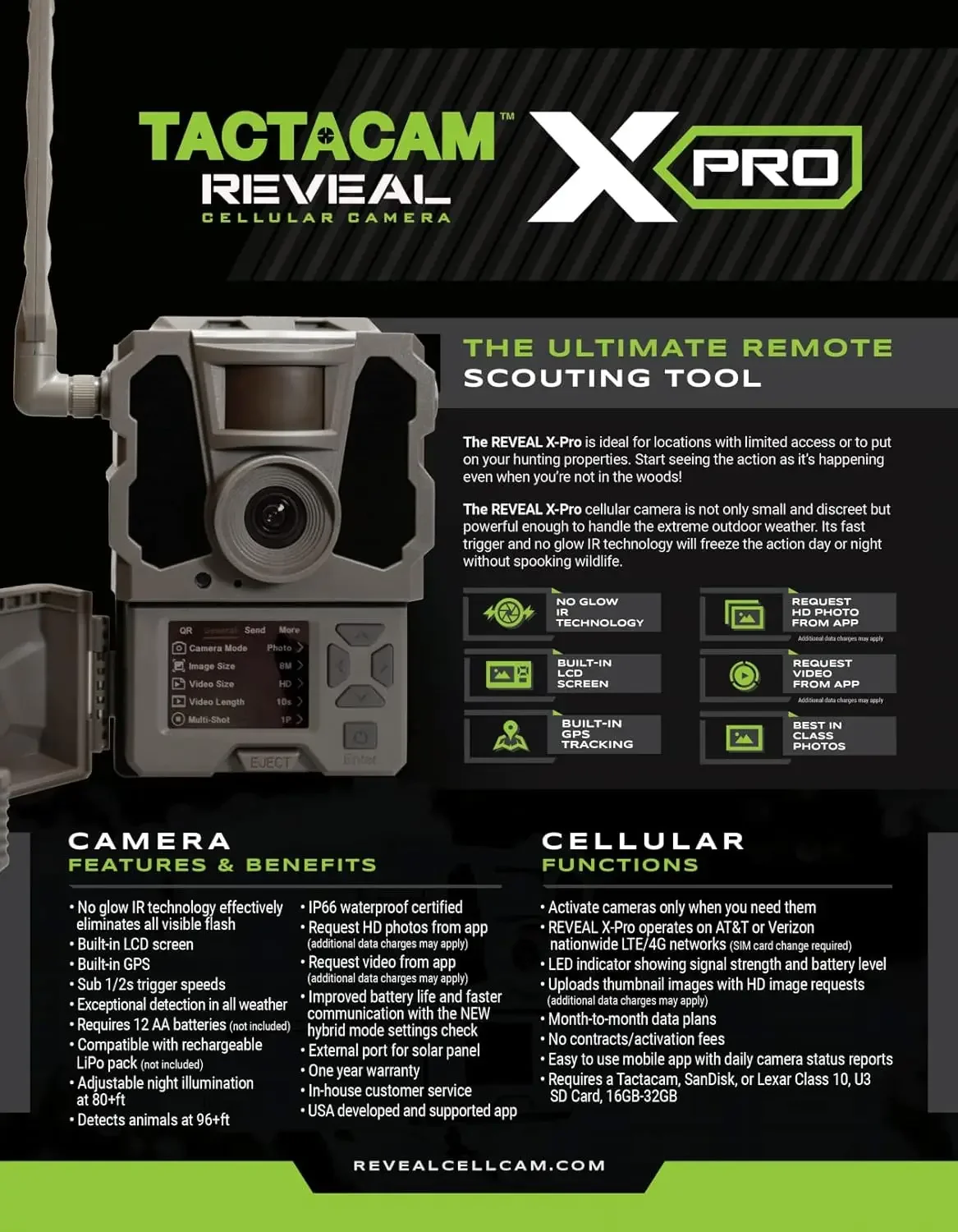 Reveal X PRO Cellular Trail Camera, Verizon and AT&T, NO Glow, Integrated GPS Tracking, Built in LCD Screen, HD Photo a