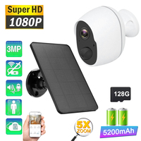 128GB 3MP Wireless Solar Battery IP Camera FHD 1080P WIFI Surveillance Camera Outdoor Security WiFi PIR Camera 5200mAh Recharge