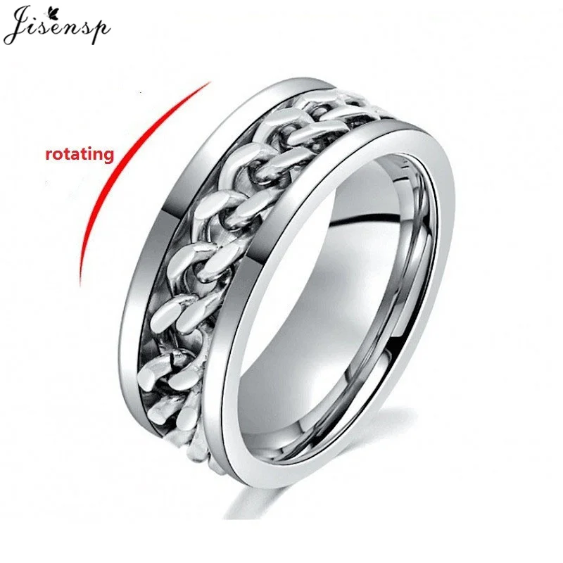 Cool Rotating Anxiety Fidget Rings Titanium Steel Chain Rotable Spinner Finger Ring for Men Women Punk Jewelry Bague Homme 2023