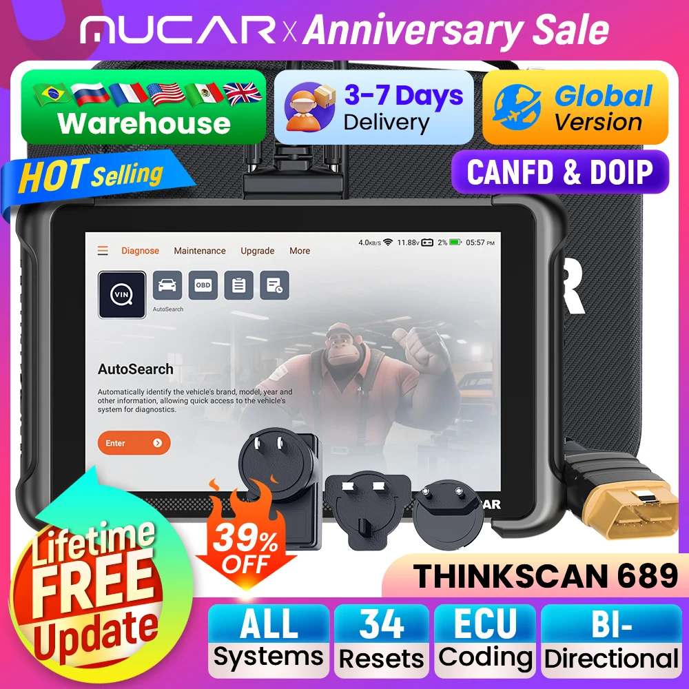 THINKCAR THINKSCAN 689 Car Diagnostic Tools CANFD DOIP Bidirectional ECU Coding 34 Reset Full System Life Free Auto Obd2 Scanner