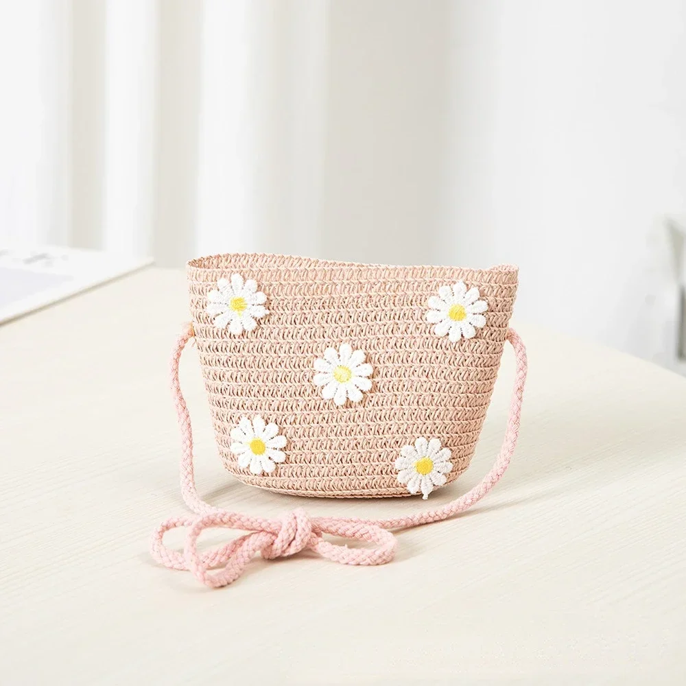 Crossbody Bag New Summer Children Beach Flower Straw Bag 3-7 Old Years Lovely Kids Holiday Travel Beach Bags