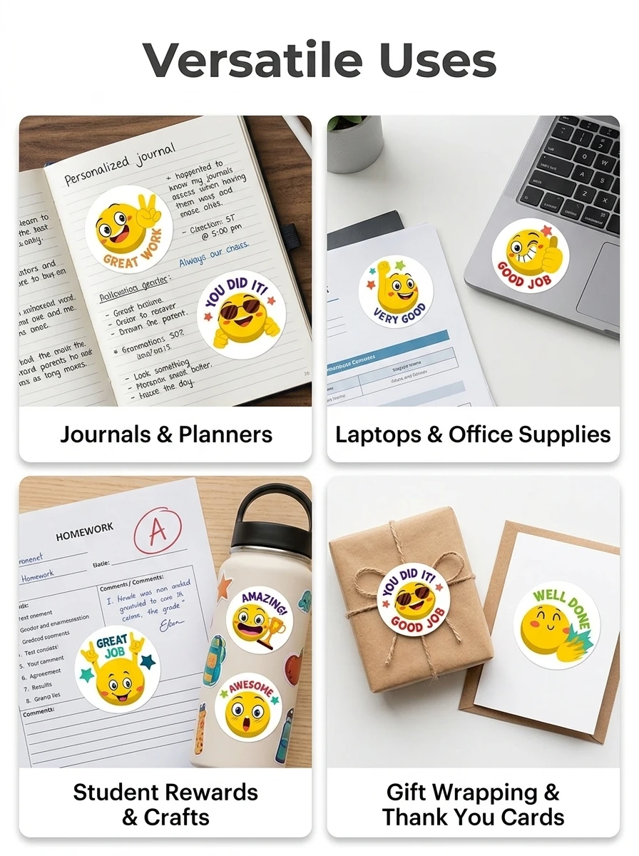 500 sztuk/rolka Cartoon zabawny uśmiech wyraz twarzy naklejki z nagrodami 8 wzorów 2,5 cm/1,0 cala okrągłe na podkładkę PC lodówka prezent Diy Decor — zdjęcie 6