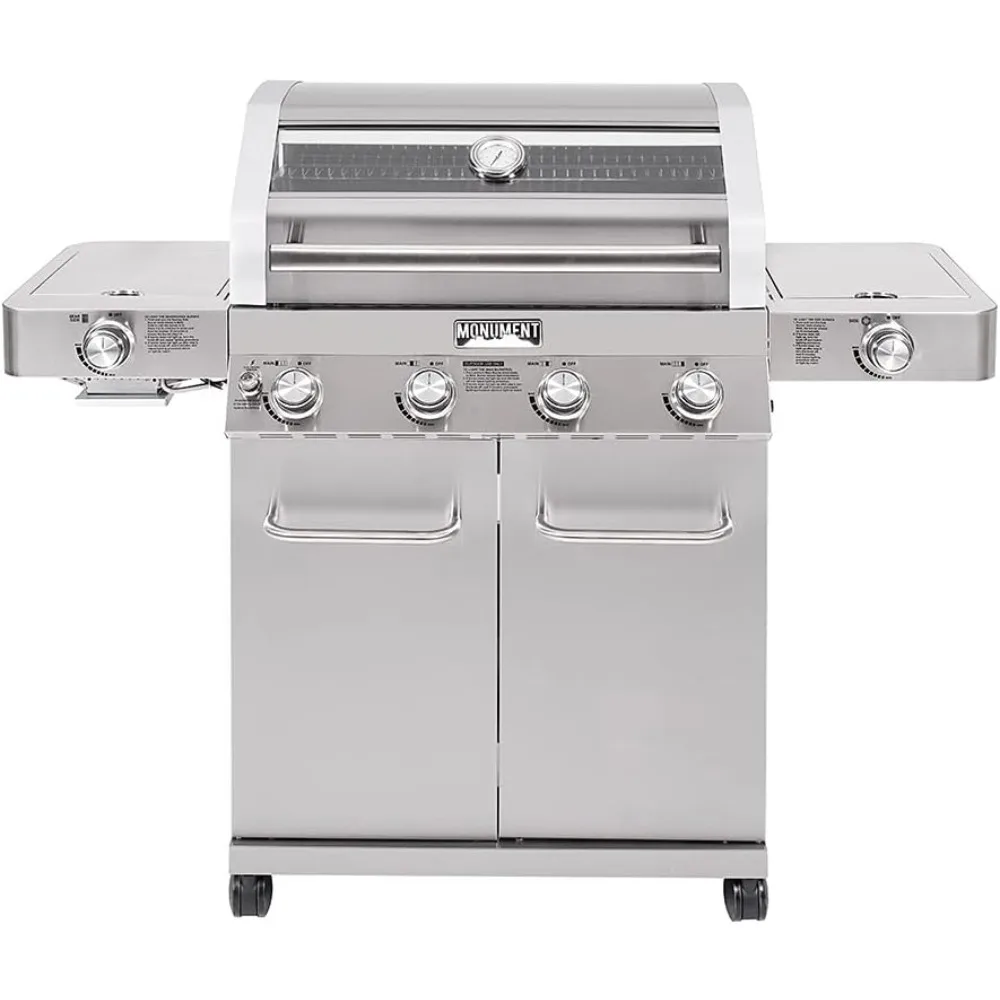 Larger 4-Burner Propane Gas Grills Stainless Steel Cabinet Style with Clear View Lid, LED Controls, Built in Thermometer