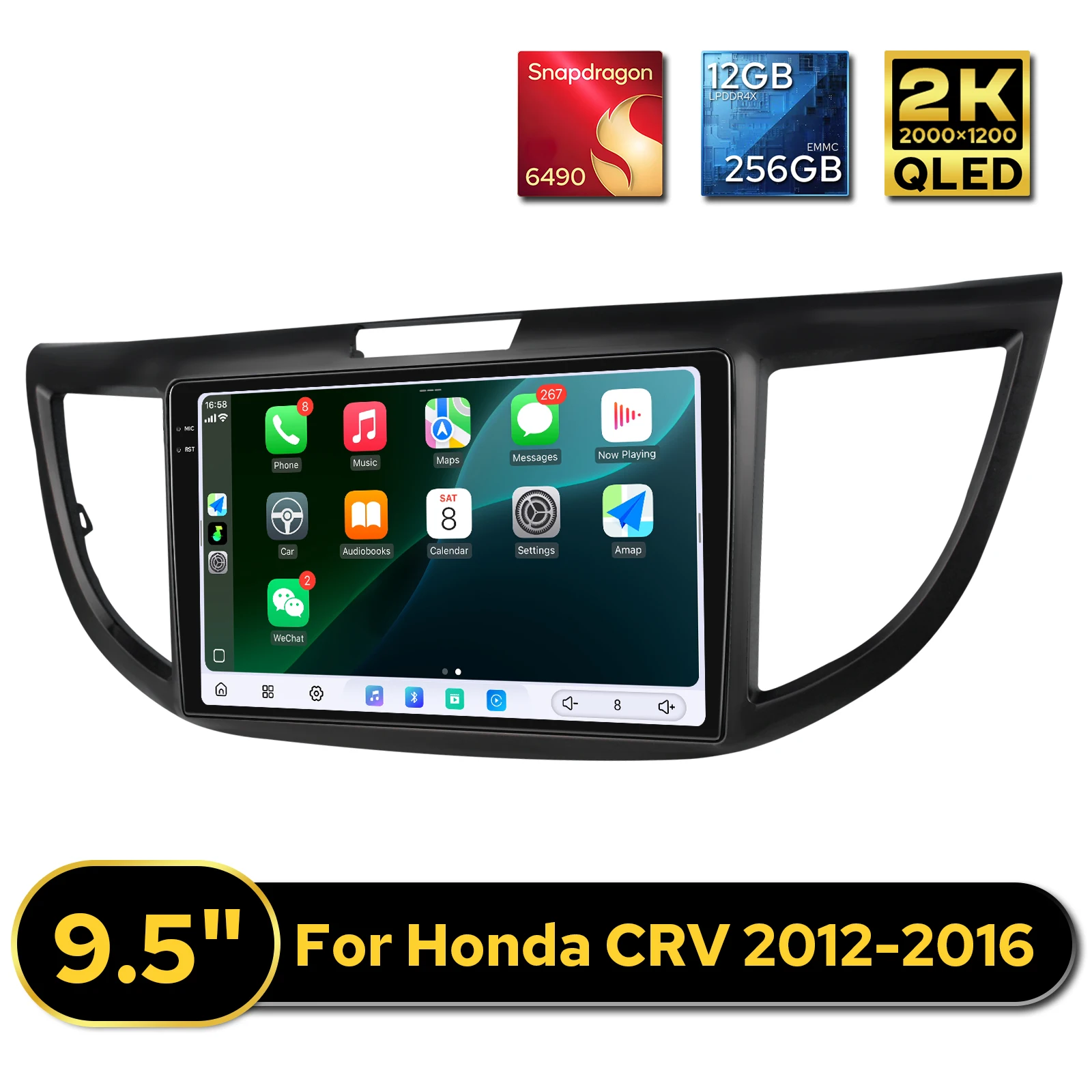 12gb 256gb 9.5 Polegada carro dvd player carplay navegação gps para honda crv CR-V 2012-2016 rádio fm/am usb tipo-c plug & play