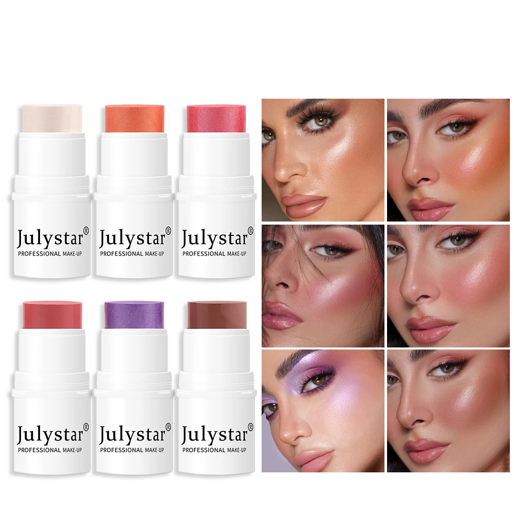 6-Color Lazy Person's Highlight Contour Blush Single Color Matte Blush Stick Pearlized Blush Cream High Light Contour Blush