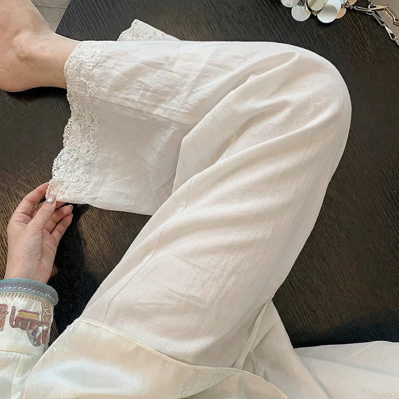 Elegant Embroidered Cotton Lin - Linen Pant Wide 评论和价格