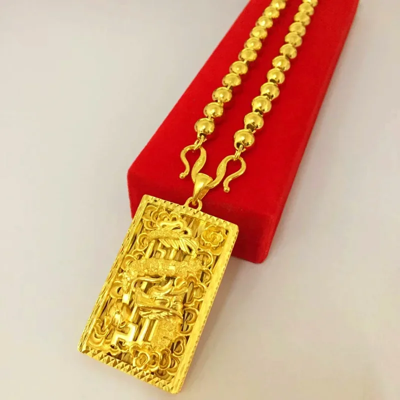 Collar de cuentas redondas grandes y puras para mujer, colgante de Guanyin de oro 999 de 18k, 100% hueco, esmerilado, chapado en 999