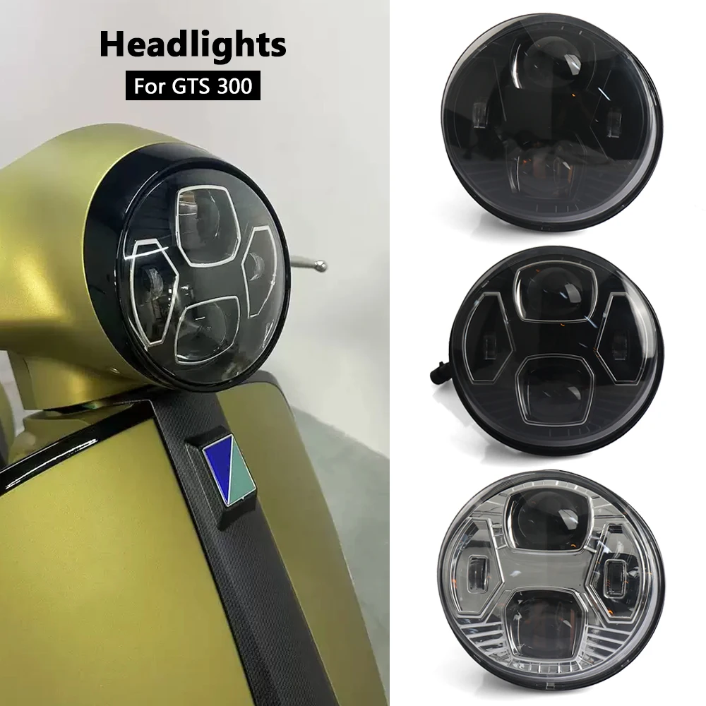 

New Motorcycle Black Chrome Headlight Assembly LED Light Accessories For Vespa GTS300 GTS 300 gts300 Gts300