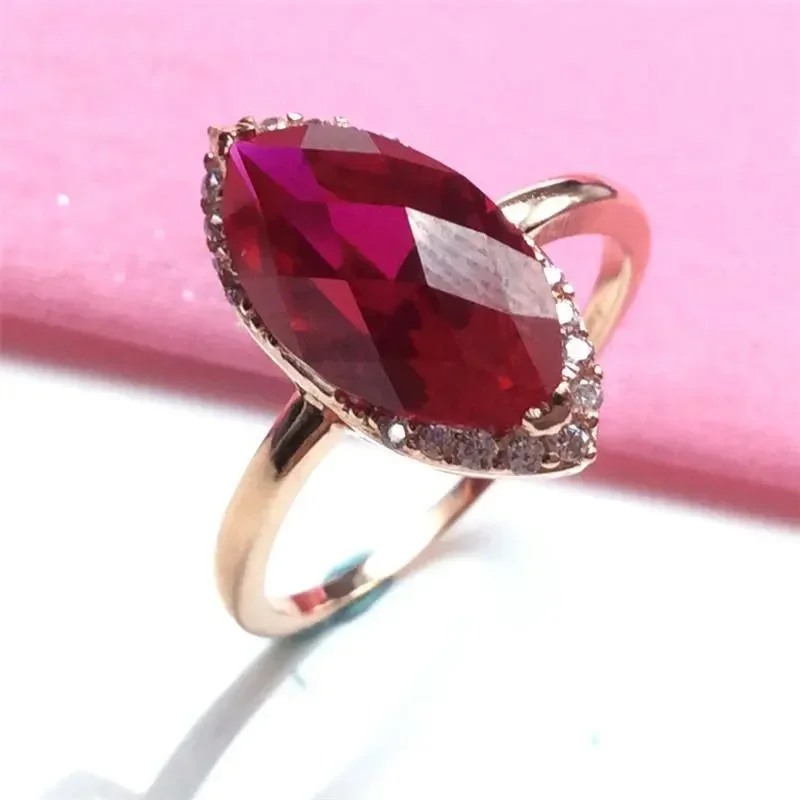 585 Purple Gold Plated 14K Rose Gold Inlaid Marquise Shape Ruby Rings for Women Glamour Classic Engagement High Jewelry