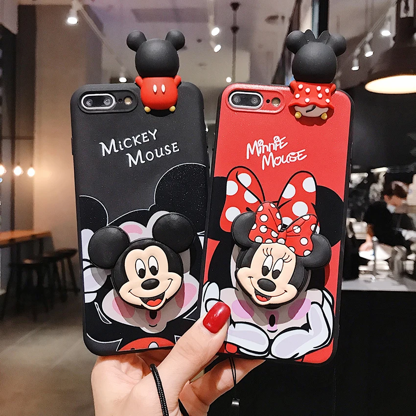 Minnie Mickey For Samsung Galaxy S7 Edge S8 S9 S10 S20 S21 S22 S23 S24 Plus Ultra S21FE Note 9 10 Phone Case With Holder Rope