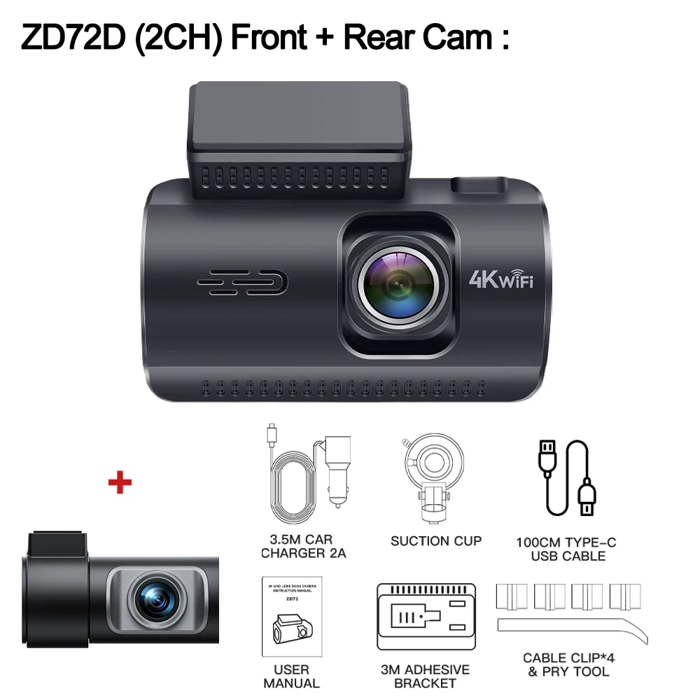 BEPOCAM Dashcam 4K+1080P Dubbele Dashcam voor Auto Ingebouwde WiFi GPS 3.19" Scherm Auto DVR 24H Parking Modus Nachtzicht Zwarte Doos