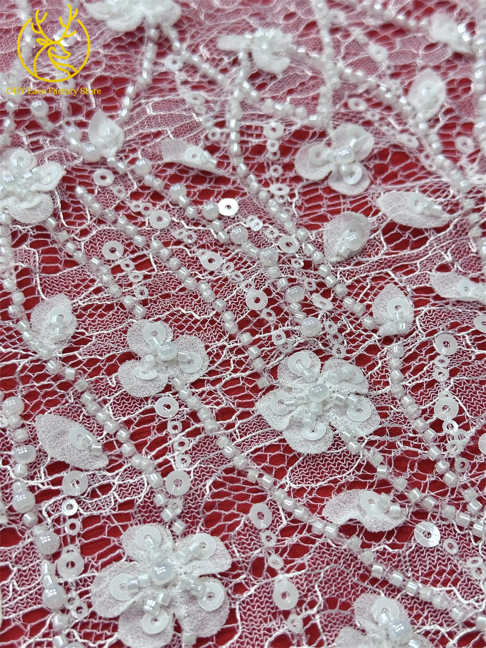 Olivgrüner afrikanischer Brautkleid-Spitzenstoff 2026, hochwertige nigerianische Pailletten-Stickerei-Spitze für Brautkleider und Partykleider zum Nähen – Detail 10