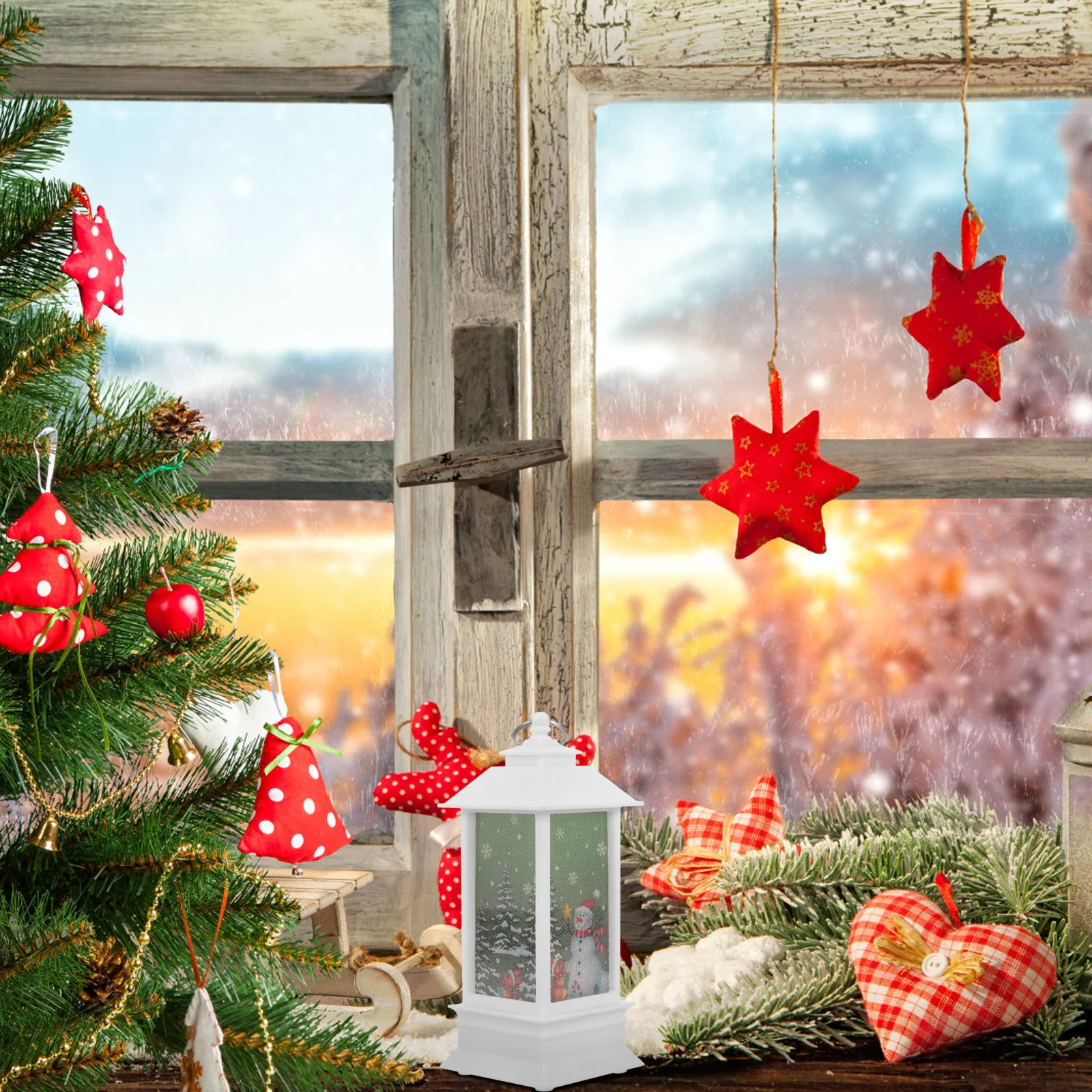 

Warm Lit Christmas Lantern Metal Desktop Xmas Light Decoration for Home Holiday Party Atmosphere Retro Lamps Christmas Lantern