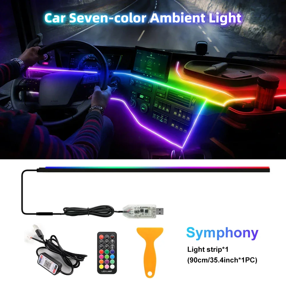 

Car Ambient Lights Universal LED Symphony RGB Atmosphere Lamp 64 Colors Acrylic Strip APP Control Remote for Tesla Model 3 Y S X