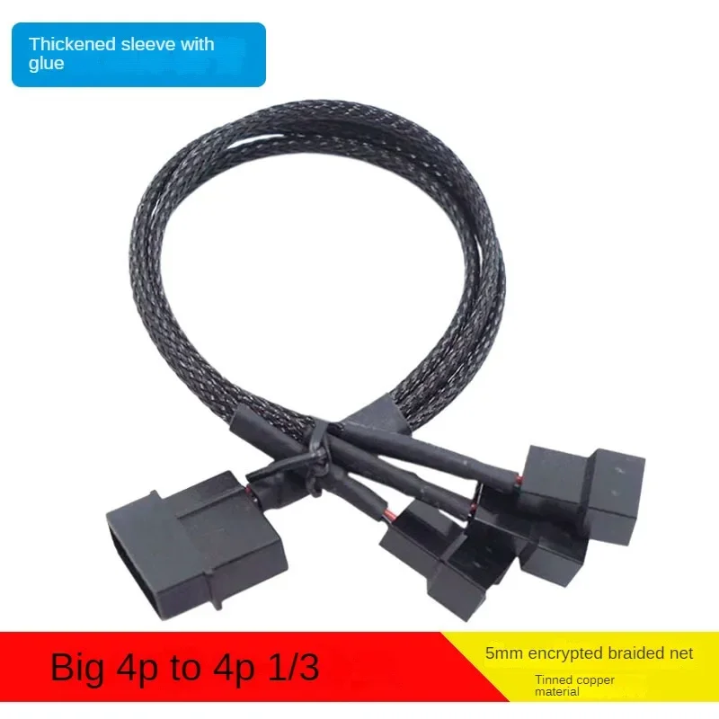 Hot sale Black Sleeved 4pin IDE Molex to 4 x 3Pin/4Pin Cooler Cooling Fan Splitter Power Cable Environmental Connector 5pcs/lot