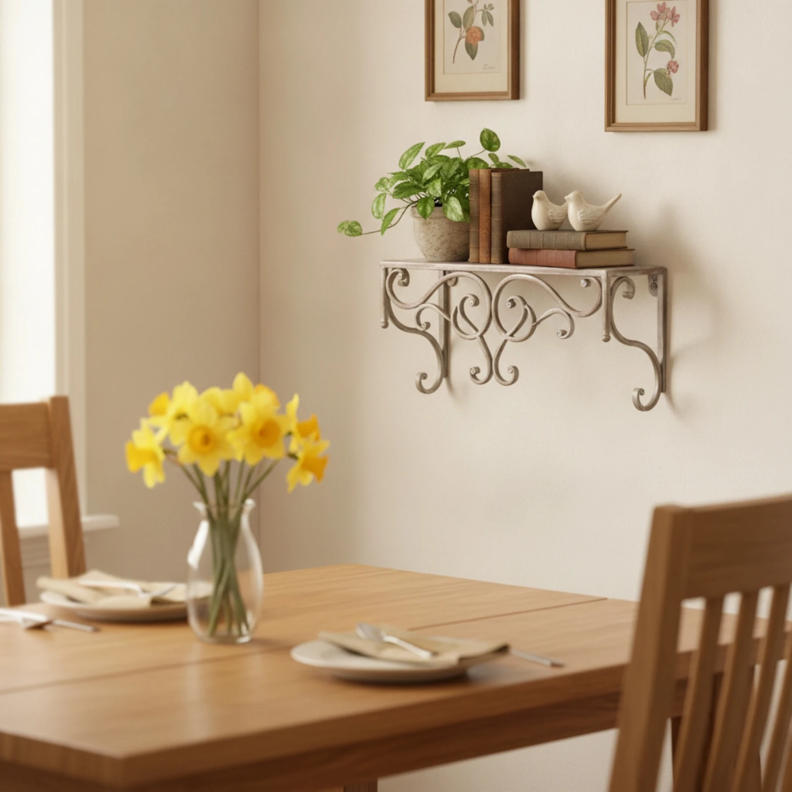 Scrollwork Shelf Rustic Wall-Mounted Shelf with Brackets Furniture Space-Saving Long-Lasting for Decorators, Entryway, Cafe