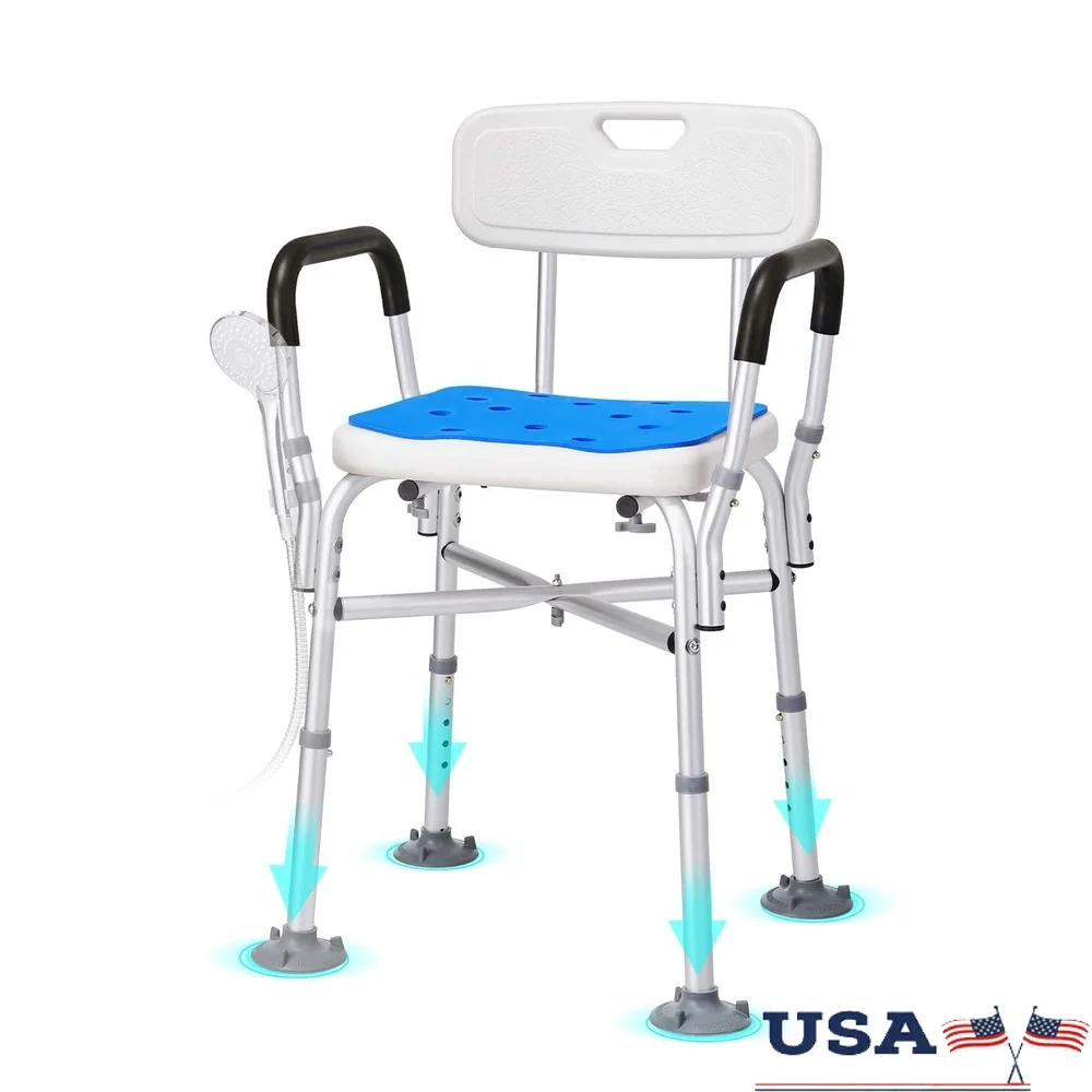 

Height Adjustable Shower Chair with Arms and Backrest Sturdy Non Slip Shower Bench Seniors Disabled Pregnant and Post