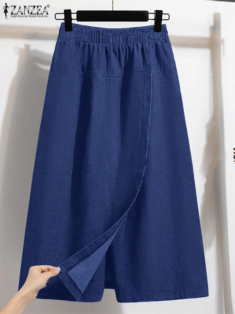 

ZANZEA 2025 Fashion Women Skirt Pants Elastic Waist Pantalons Summer Casual High Waist Solid Color Long Trousers Wide Leg Pants