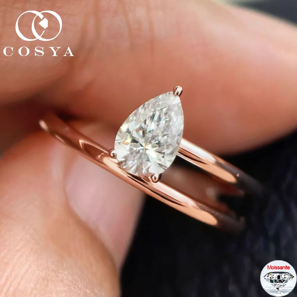 

COSYA 1,25 карата 6*8 мм кольцо-пасьянс с муассанитом для женщин с покрытием из 18-каратного золота S925 серебро грушевидной огранки лабораторный бриллиант ряд ювелирных изделий уникальные