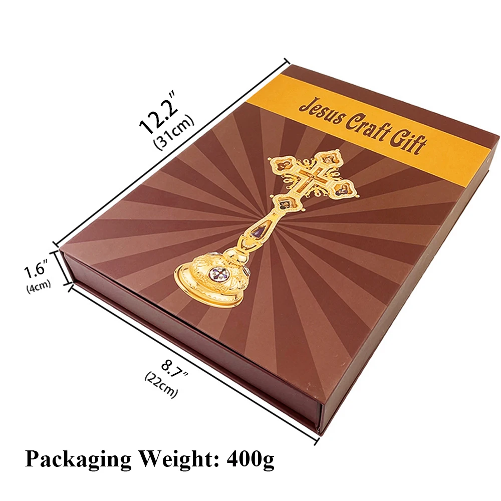 Orthodoxer Kreuz-Kerzenhalter aus vergoldeter Zinklegierung mit Jesus-Kruzifixion 16,3 Zoll Kirchenaltar-Dekoration Heim-Gebets-Religion-Geschenk – Detail 3