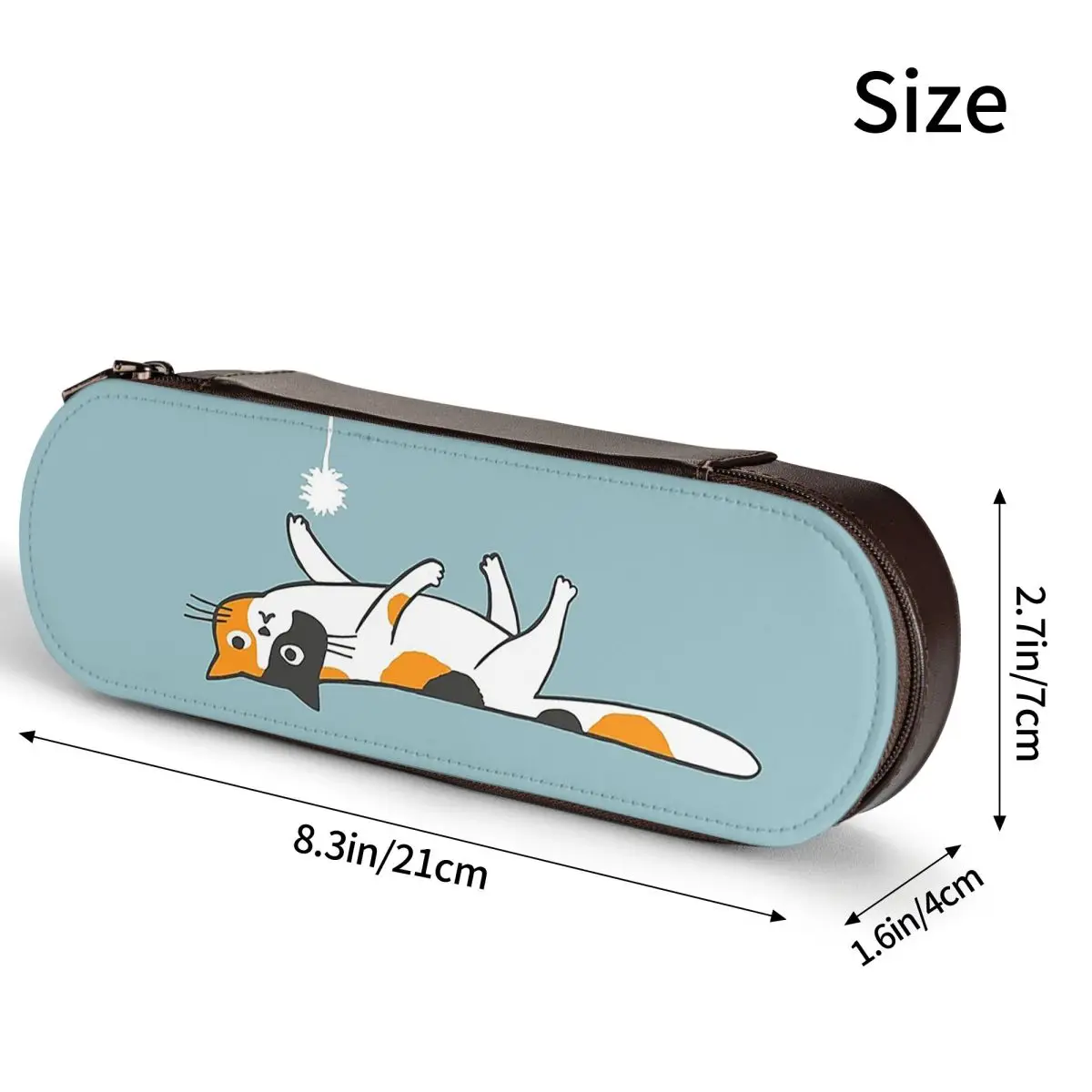 Funny Bored Calico Kitty Cat Leather Pencil Cases Pen Holder Storage Stationery Supplies Pen Box Pencil Bag for Kids School
